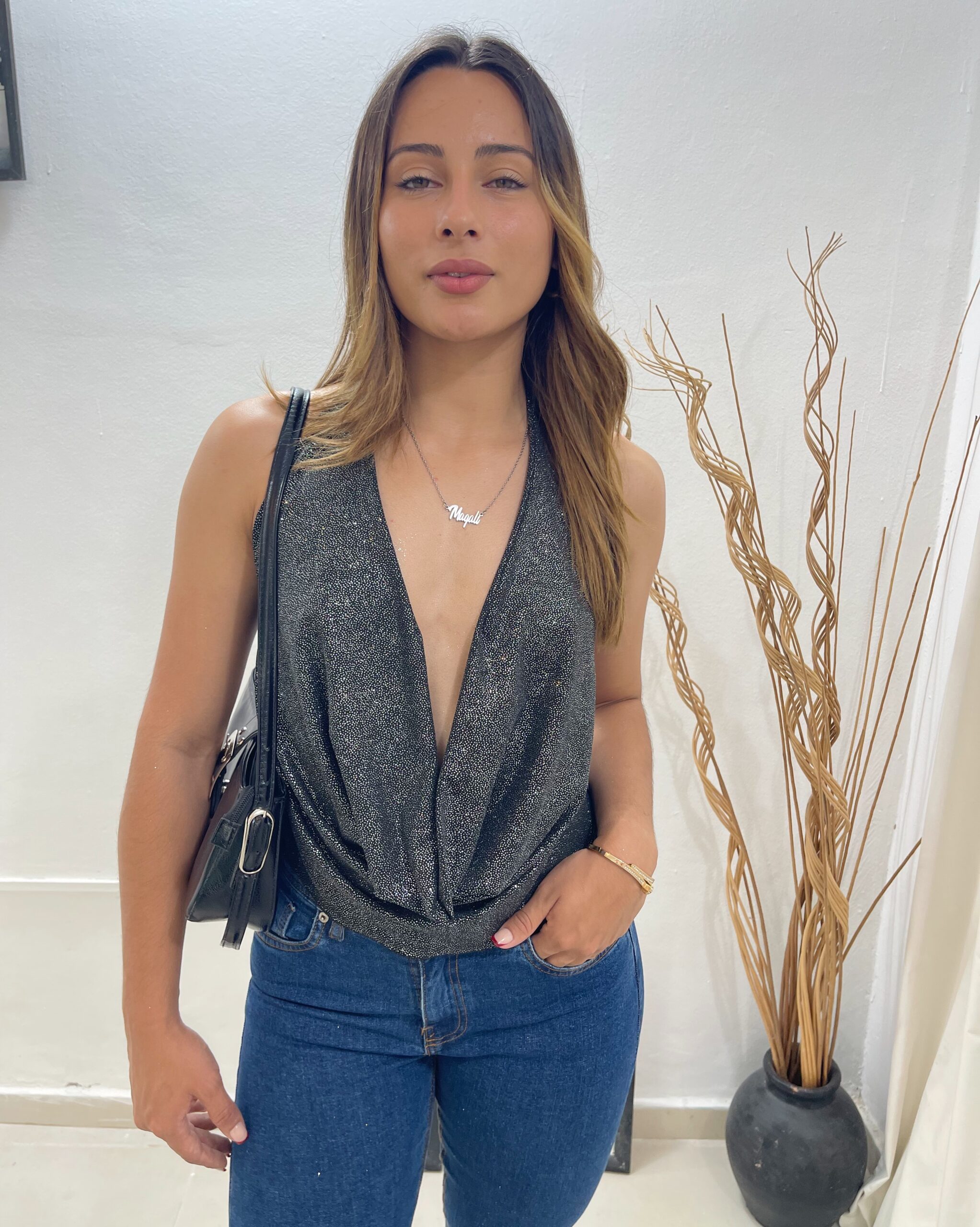 top glitter cuello bote